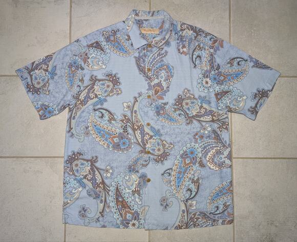 Tommy Bahama Other - Tommy Bahama Men's Large Shirt Silk Short Sleeve Paisley Wooden Button Up
